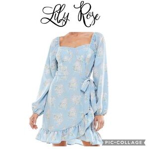 Lily Rose bustier ruffles wrapped floral blue mini dress size XS NWT